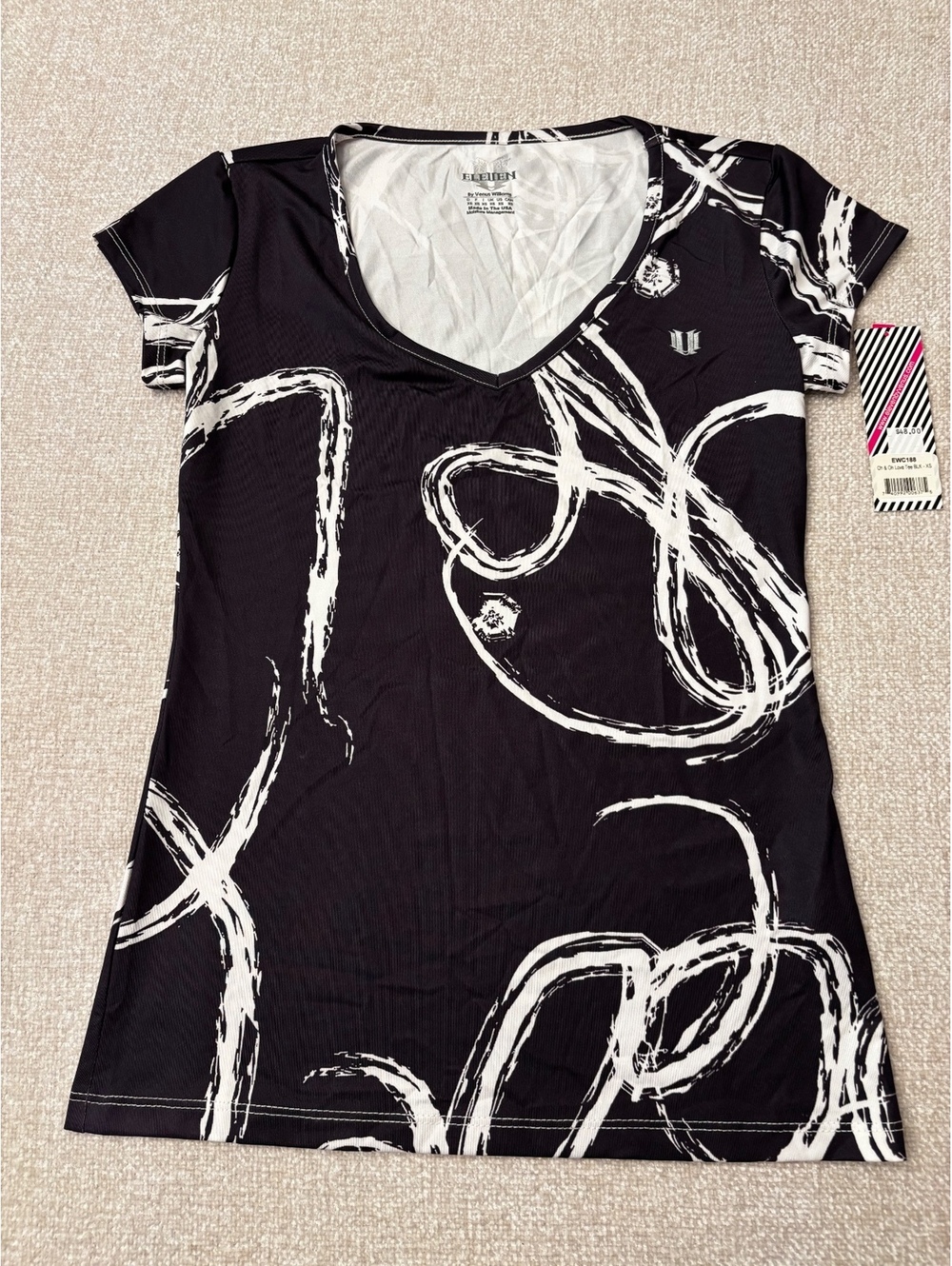 ELEVEN by Venus Williams Sports Tennis V-Neck Black/White Size XS